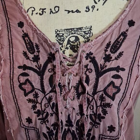 Free People Vintage Embroidered Purple Boho Long Sleeve Top M - Picture 3 of 7